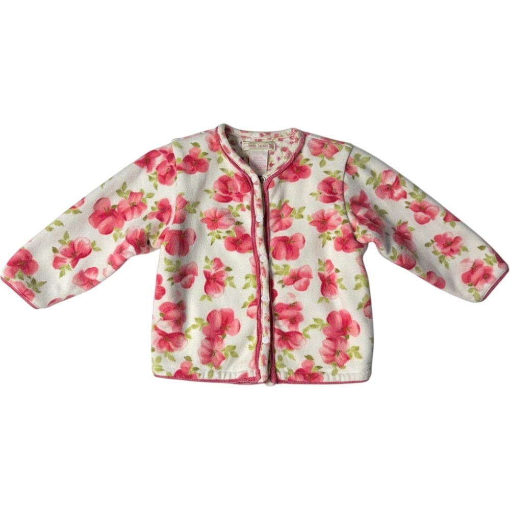 Jillian's Closet Cardigan White Pink Floral Snap Front Fleece 18 Months Girl